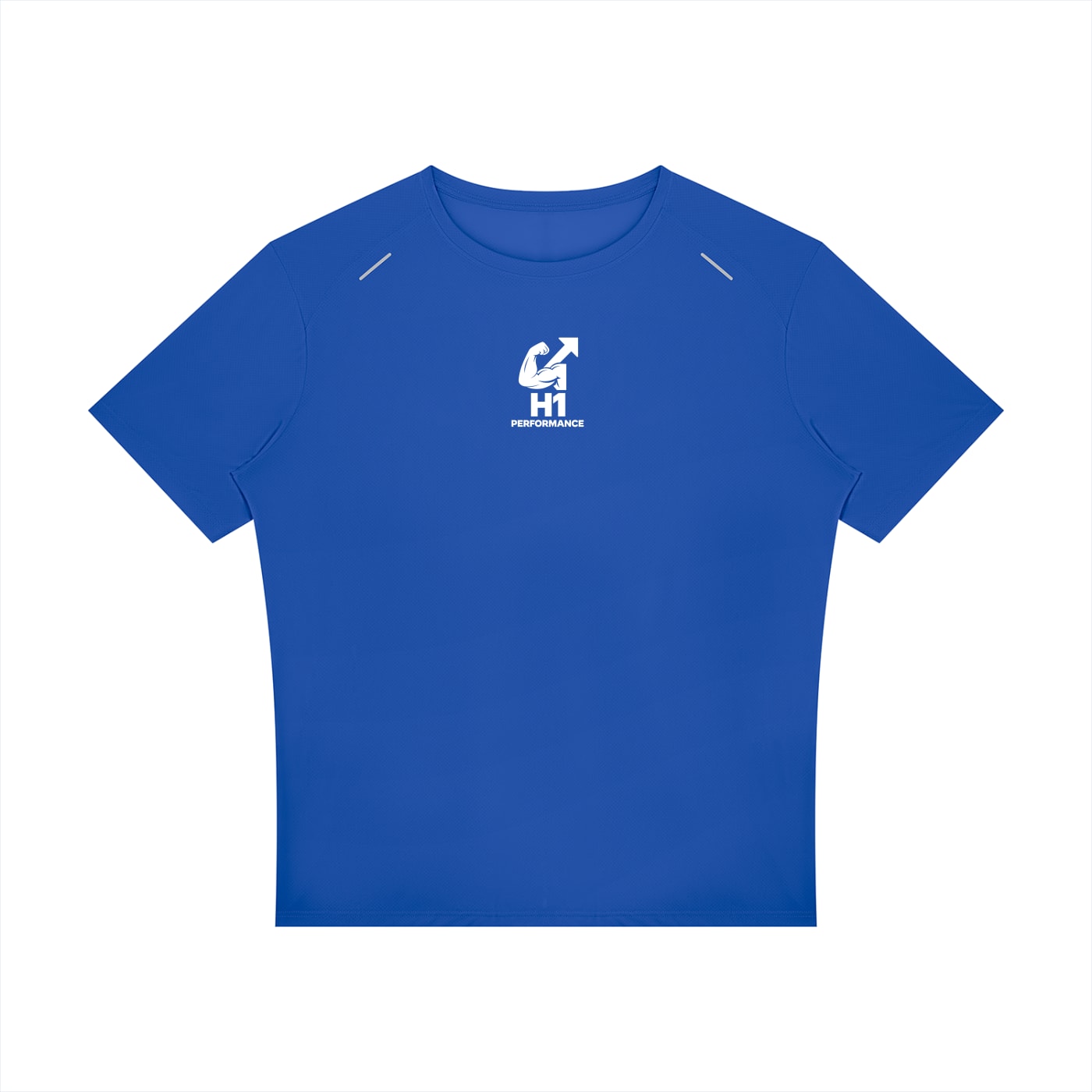 Front of the royal blue H1 “Leave No Doubt” athletic shirt, with a white H1 Performance logo centered on the chest