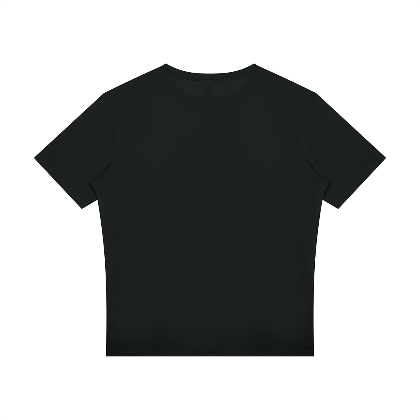 Back of the black LEU athletic shirt, left plain with no print