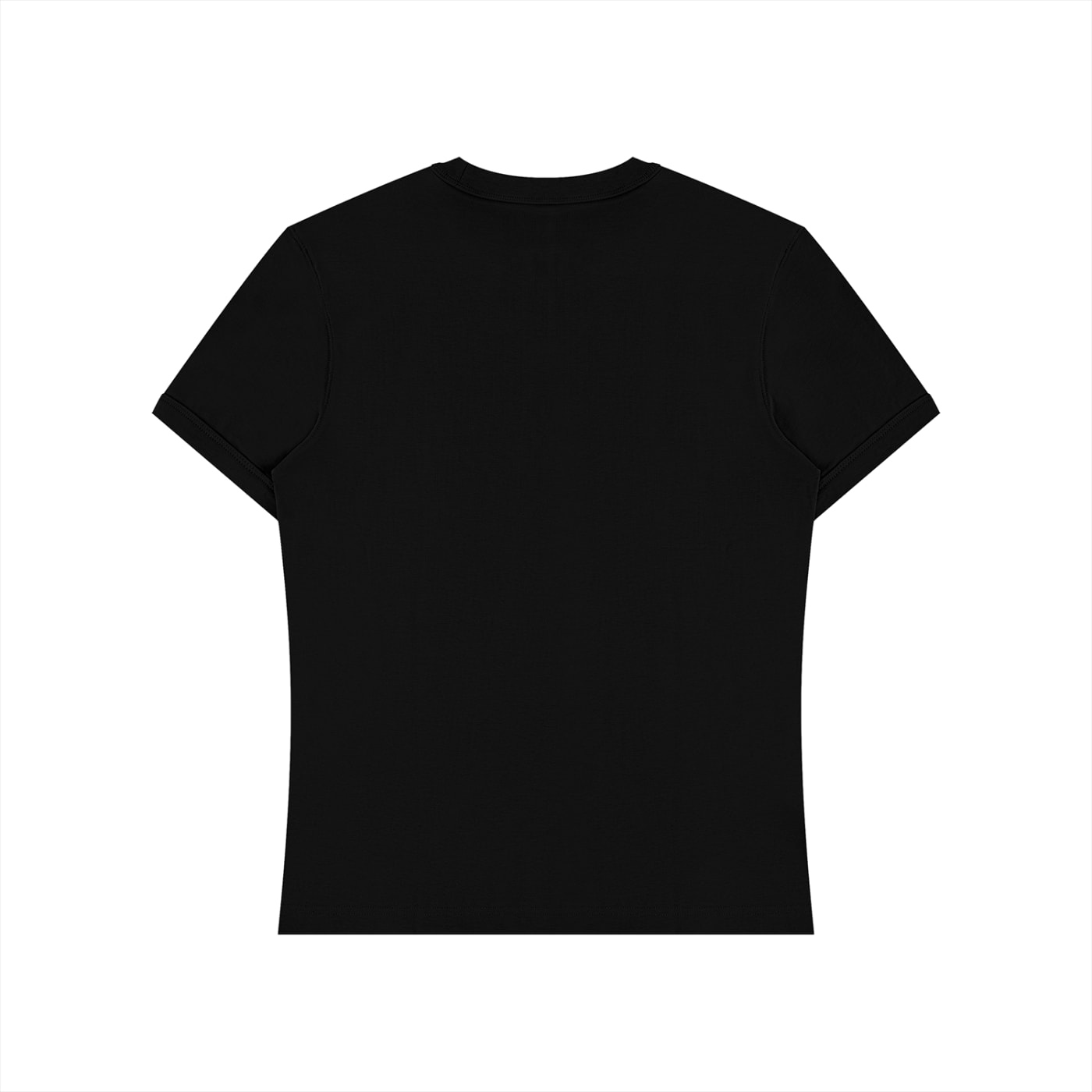 Back of the black LEU t-shirt, left plain with no print
